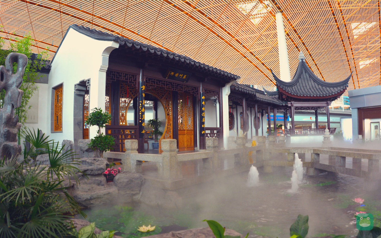Water feature inside Terminal 3, Beijing Capital International Airport