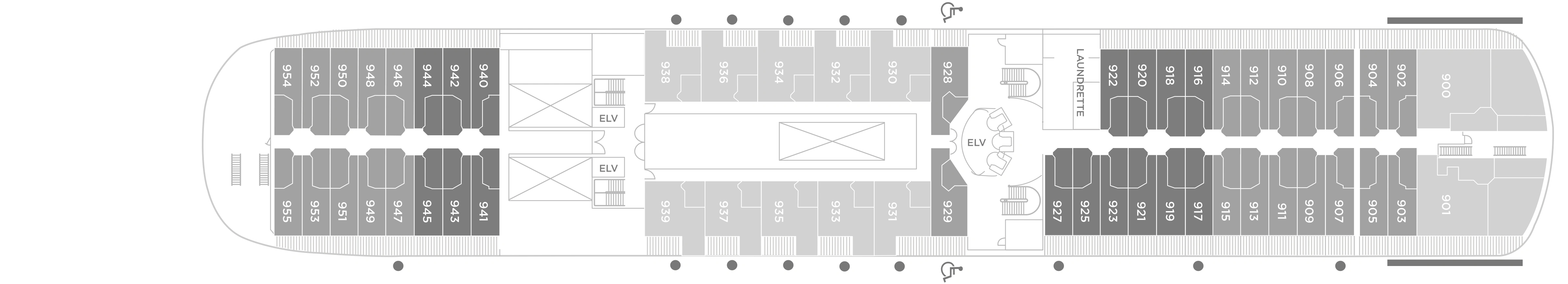 Seven Seas Navigator, Deck 9: official cabin and venue layout