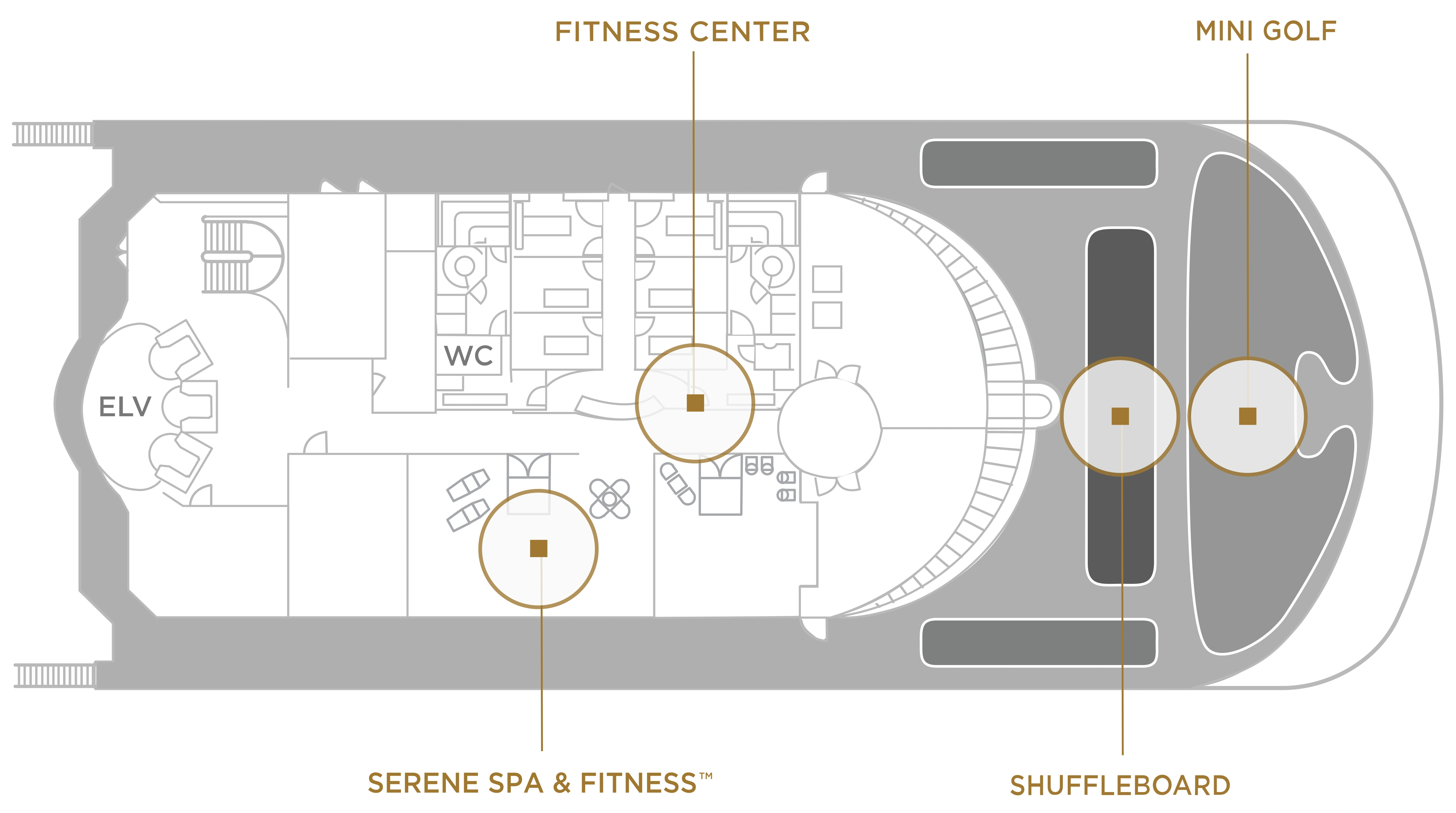 Seven Seas Navigator, Deck 12: official cabin and venue layout