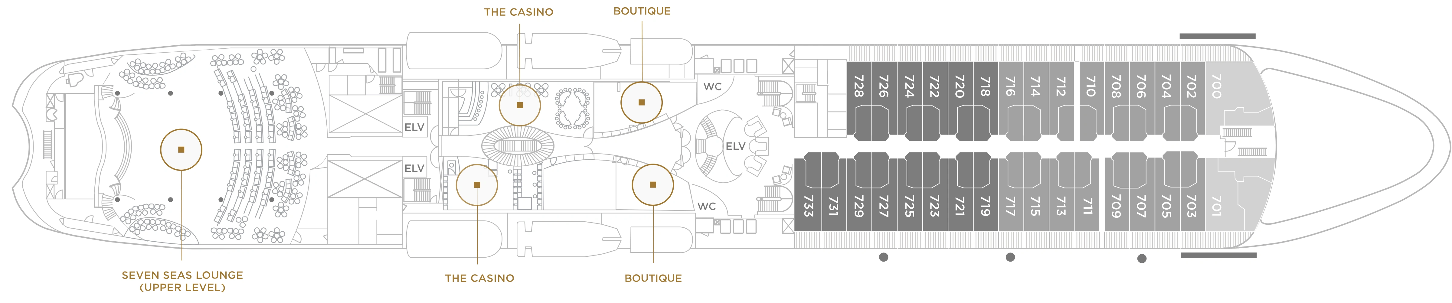 Seven Seas Navigator, Deck 7: official cabin and venue layout