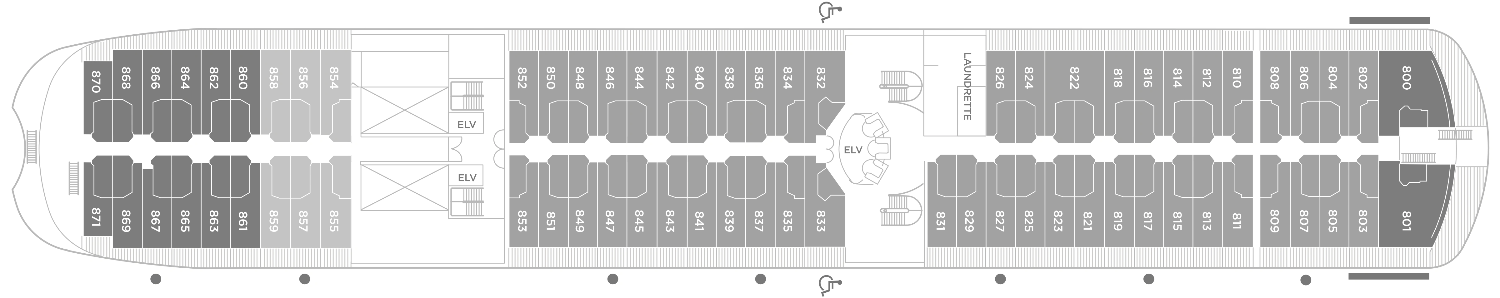 Seven Seas Navigator, Deck 8: official cabin and venue layout