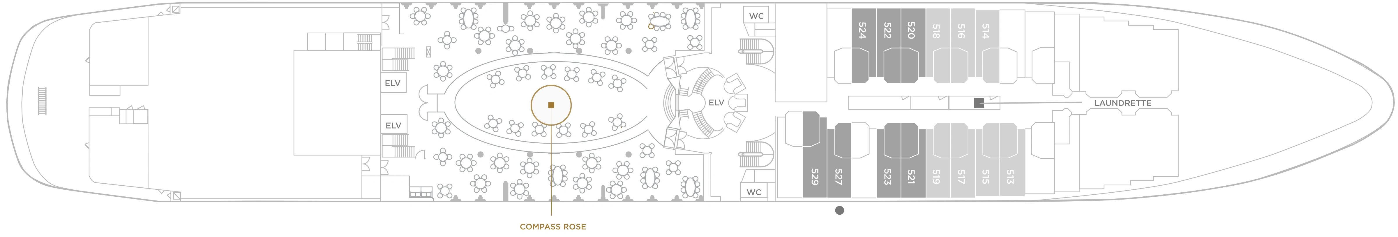 Seven Seas Navigator, Deck 5: official cabin and venue layout