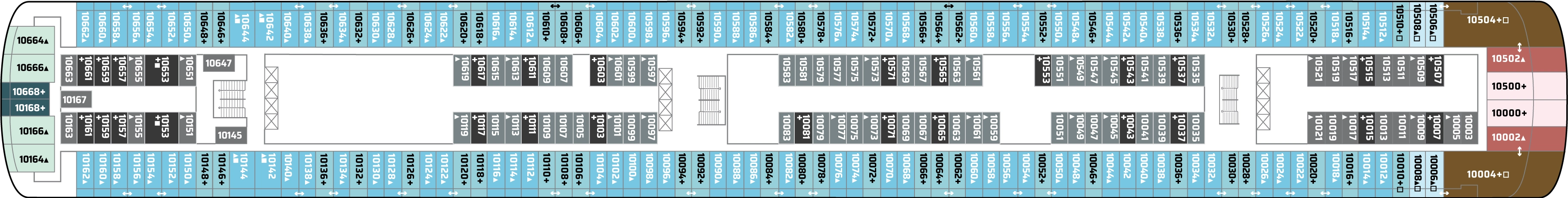 Norwegian Jade, Deck 10: official cabin and venue layout