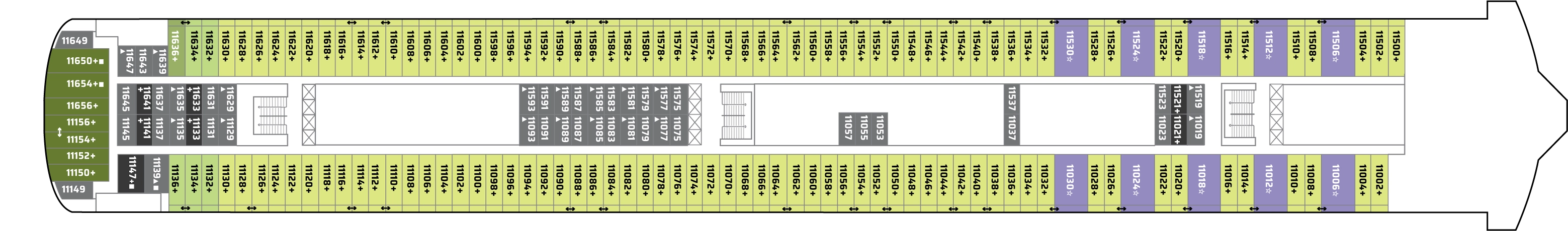 Norwegian Jade, Deck 11: official cabin and venue layout