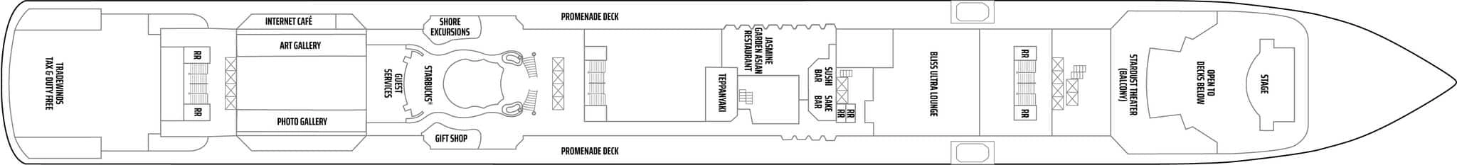 Norwegian Jade, Deck 7: official cabin and venue layout