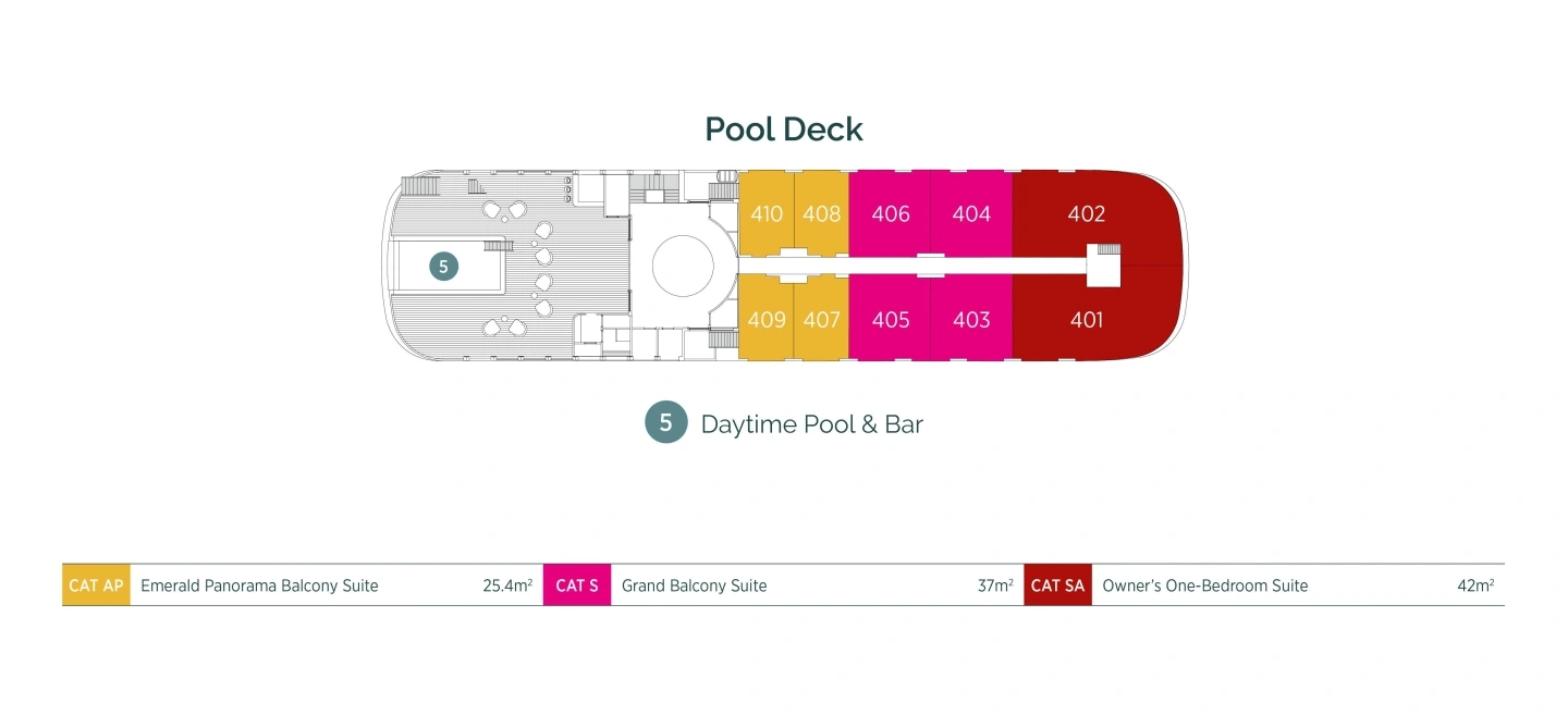 Emerald Harmony, Deck 4: official cabin and venue layout
