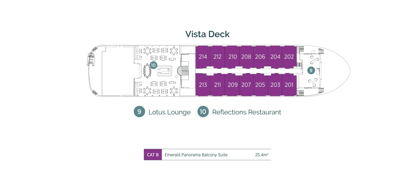 Emerald Harmony, Deck 2: official cabin and venue layout