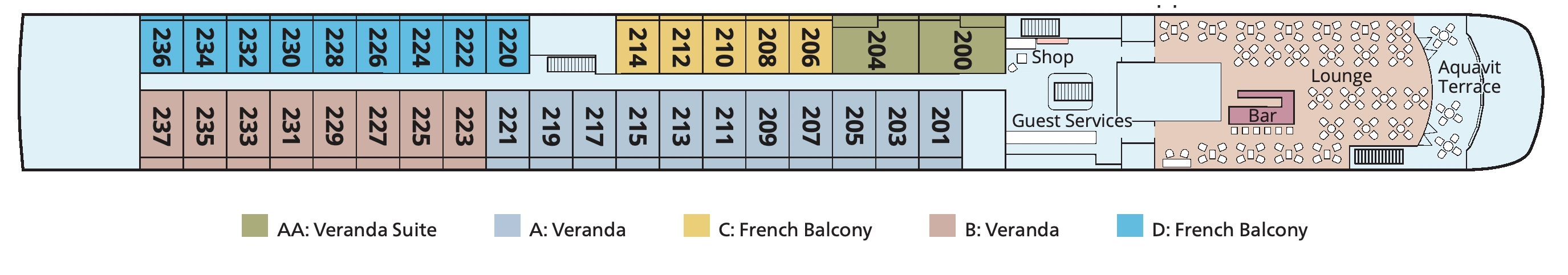 Viking Beyla, Deck 2: official cabin and venue layout