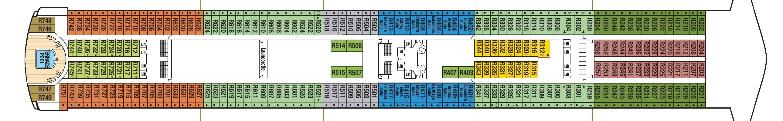 Ventura, Deck 14: official cabin and venue layout