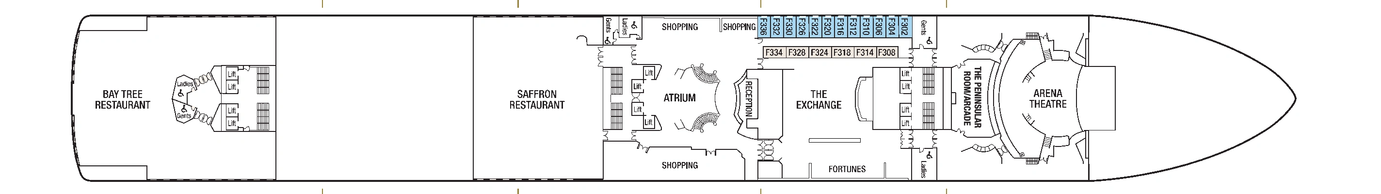 Ventura, Deck 6: official cabin and venue layout