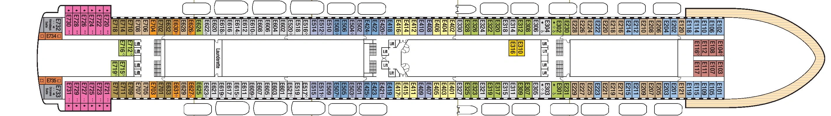 Ventura, Deck 8: official cabin and venue layout