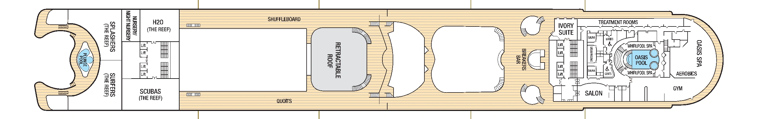 Ventura, Deck 16: official cabin and venue layout