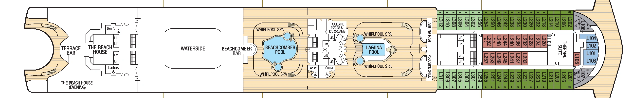 Ventura, Deck 15: official cabin and venue layout