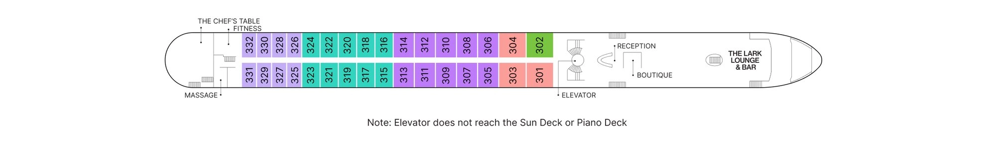 AmaCerto, Deck 3: official cabin and venue layout