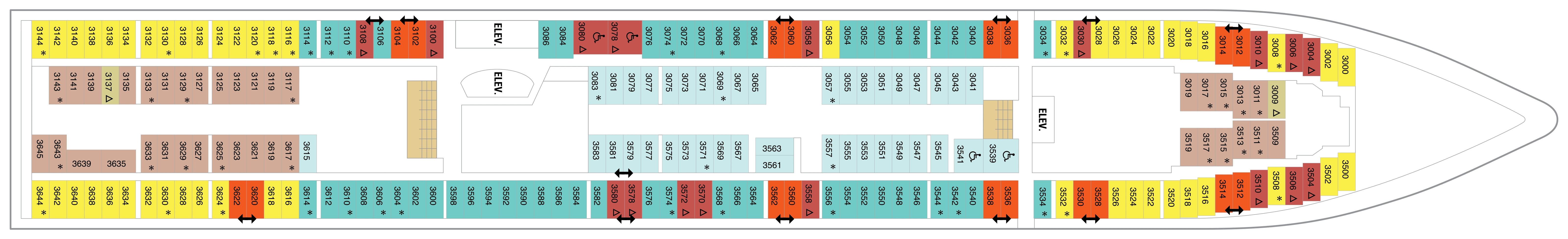 Jewel of the Seas, Deck 3: official cabin and venue layout