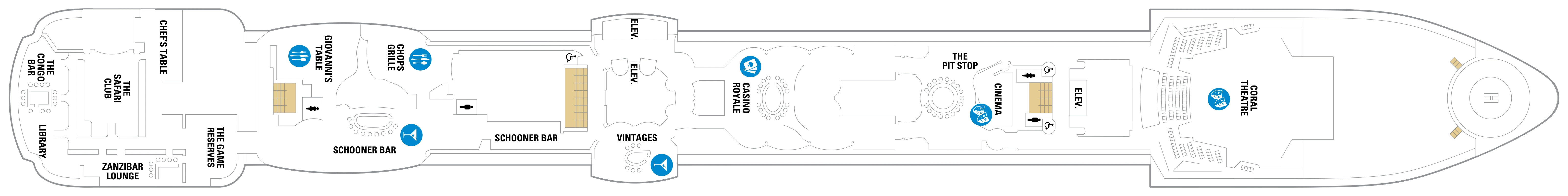 Jewel of the Seas, Deck 6: official cabin and venue layout