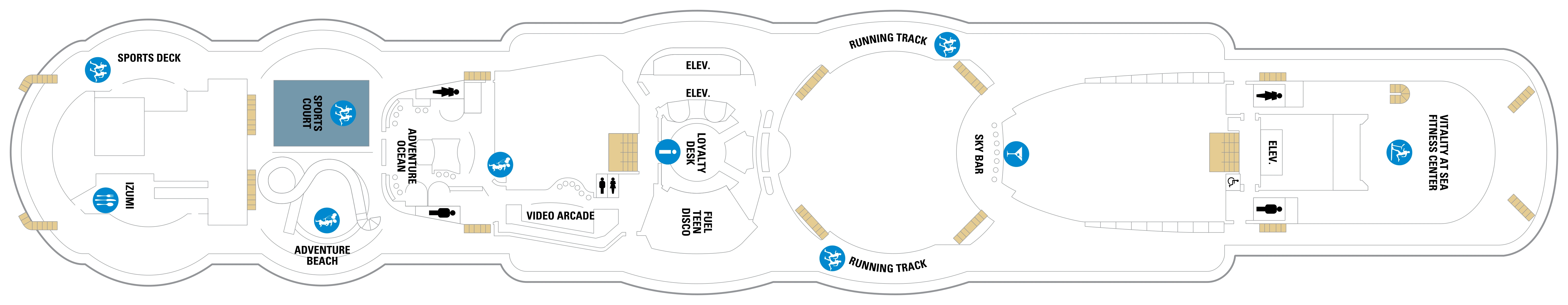 Jewel of the Seas, Deck 12: official cabin and venue layout