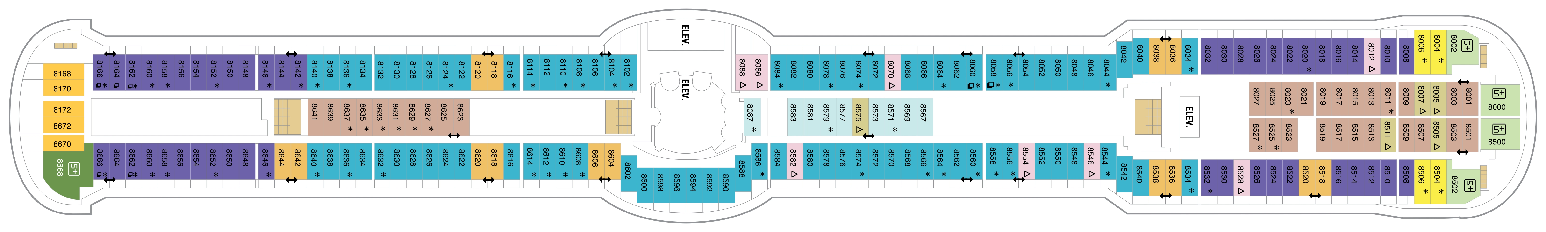 Jewel of the Seas, Deck 8: official cabin and venue layout