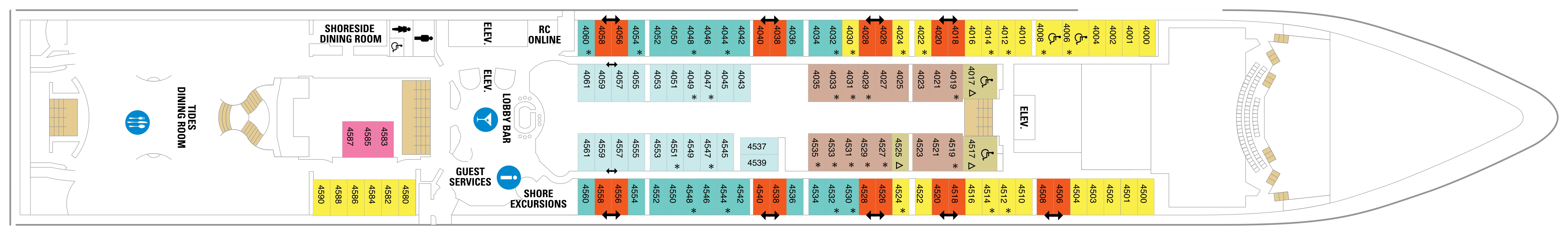 Jewel of the Seas, Deck 4: official cabin and venue layout