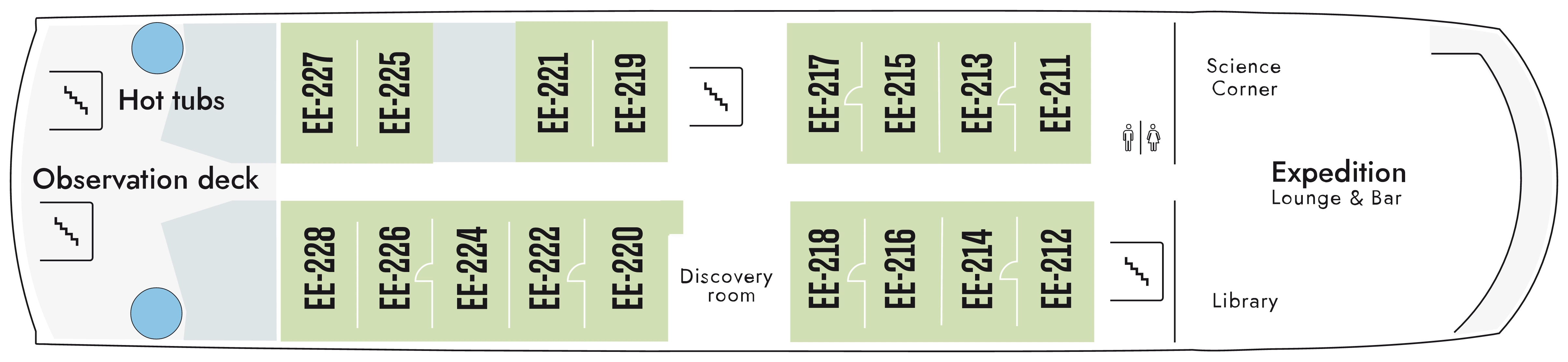 Santa Cruz II, Deck 3: official cabin and venue layout