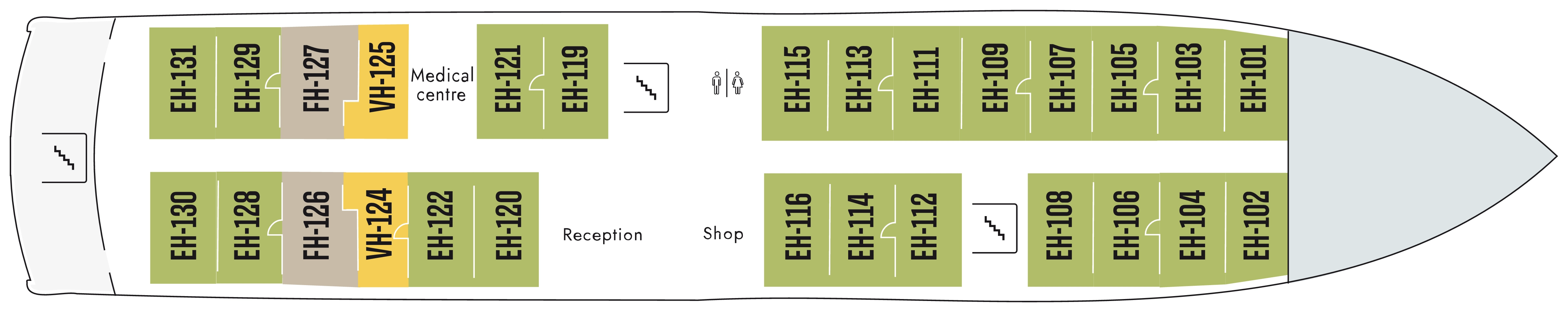 Santa Cruz II, Deck 2: official cabin and venue layout