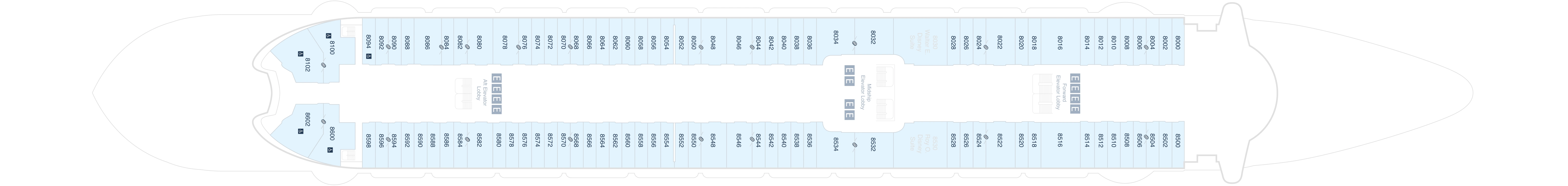 Disney Wonder, Deck 8: official cabin and venue layout