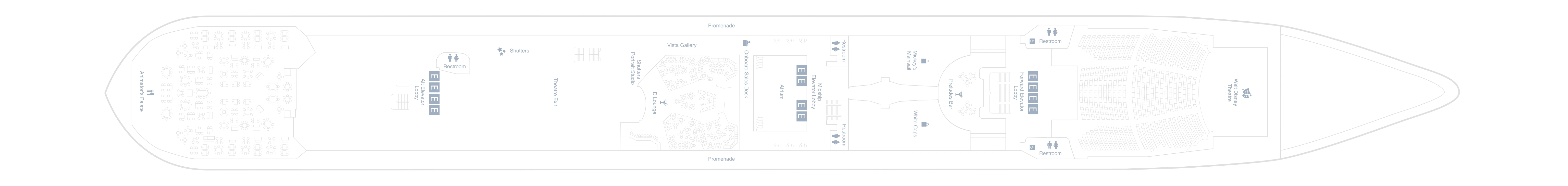 Disney Wonder, Deck 4: official cabin and venue layout