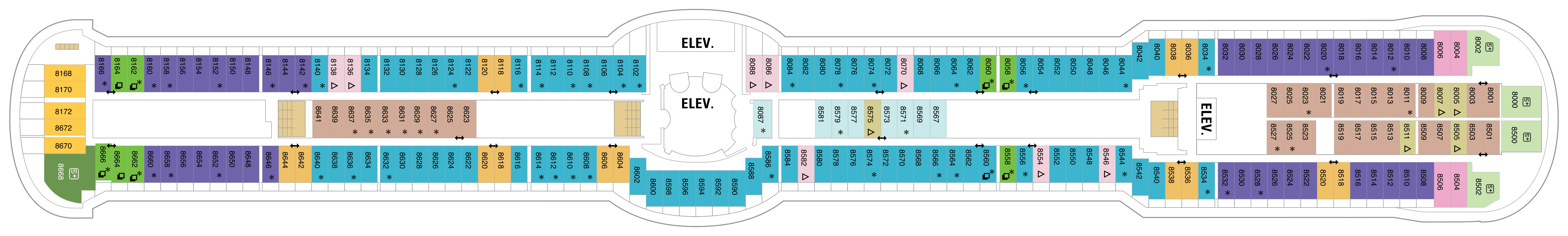 Brilliance of the Seas, Deck 8: official cabin and venue layout