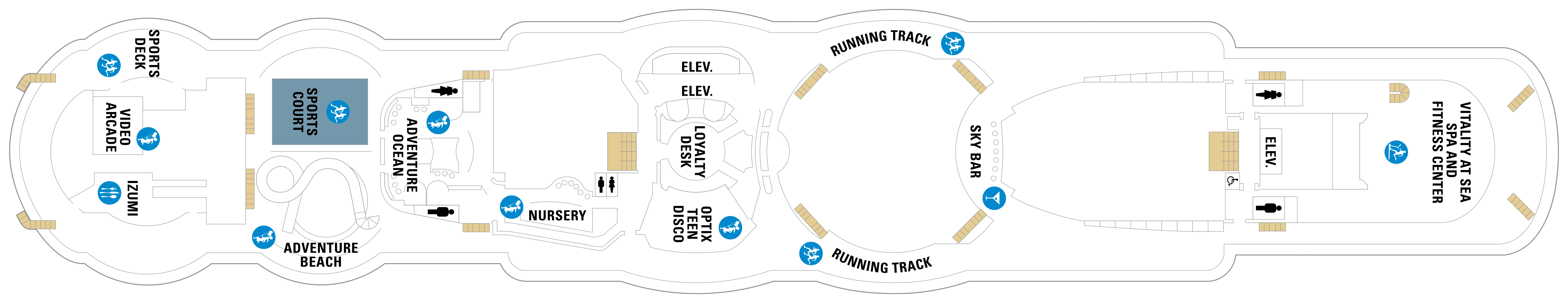 Brilliance of the Seas, Deck 12: official cabin and venue layout