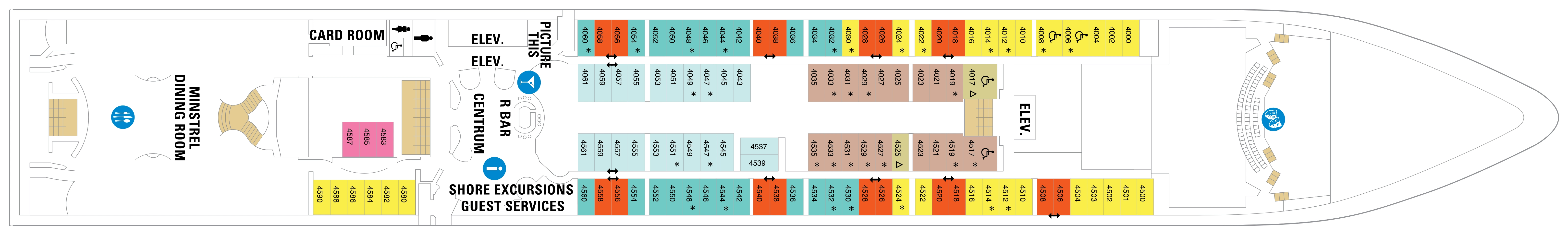 Brilliance of the Seas, Deck 4: official cabin and venue layout