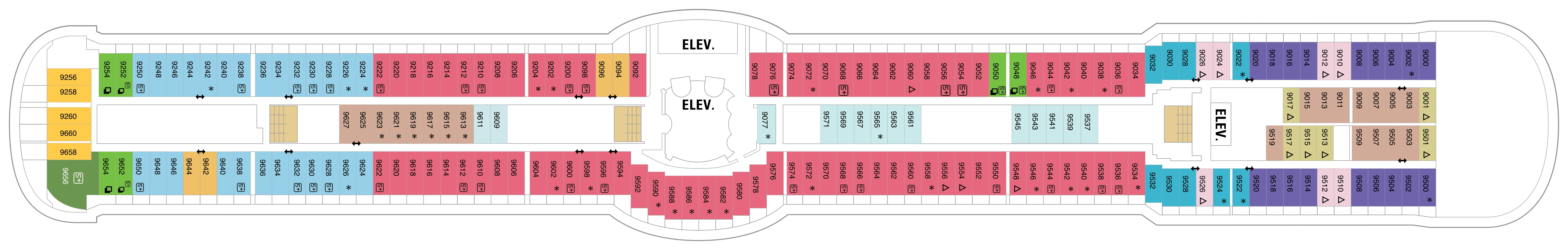 Brilliance of the Seas, Deck 9: official cabin and venue layout