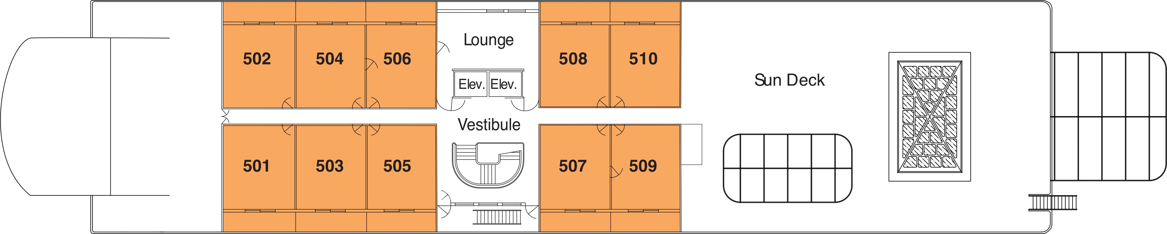 American Harmony, Deck 5: official cabin and venue layout