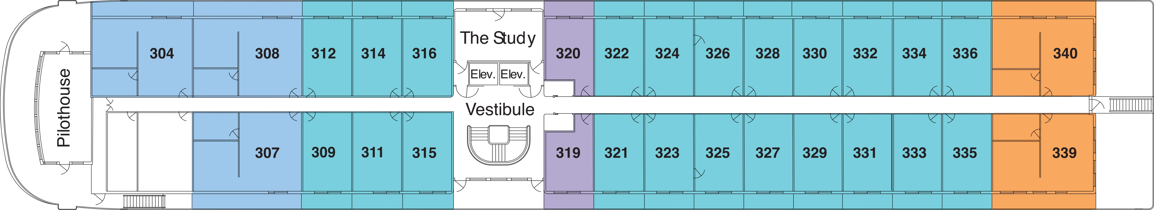 American Harmony, Deck 3: official cabin and venue layout