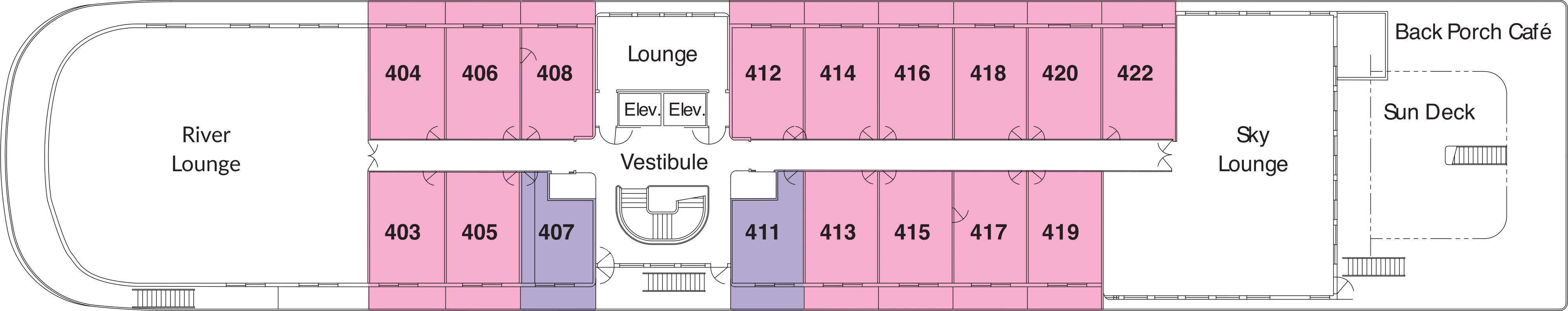 American Harmony, Deck 4: official cabin and venue layout