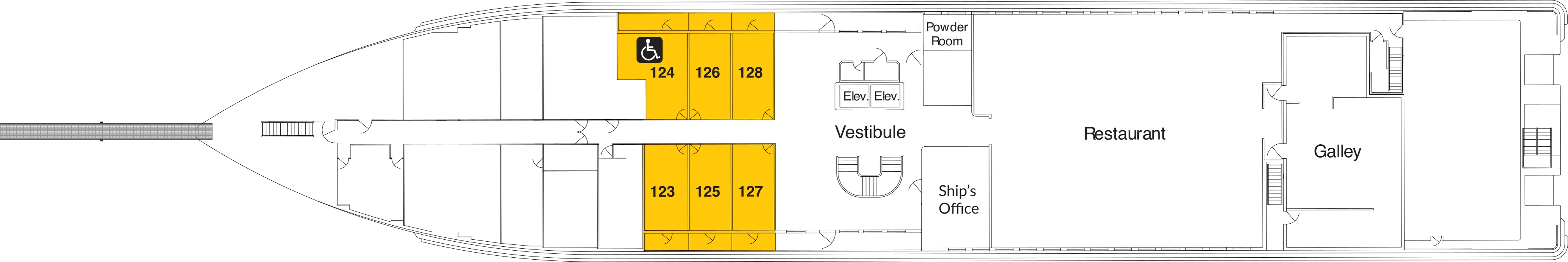 American Harmony, Deck 1: official cabin and venue layout