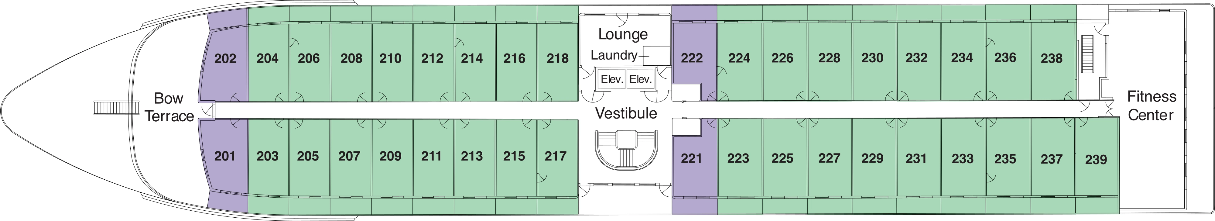 American Harmony, Deck 2: official cabin and venue layout