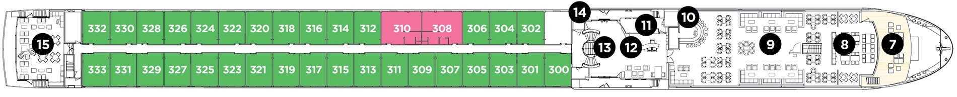 Avalon Vista, Deck 3: official cabin and venue layout