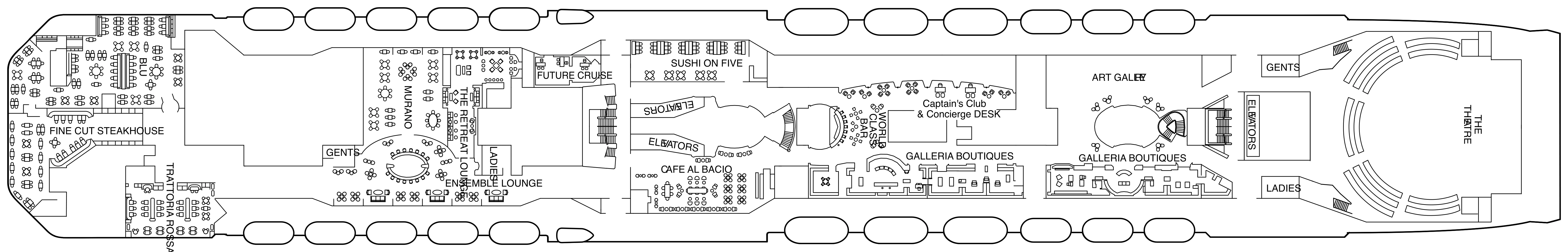 Celebrity Solstice, Deck 5: official cabin and venue layout