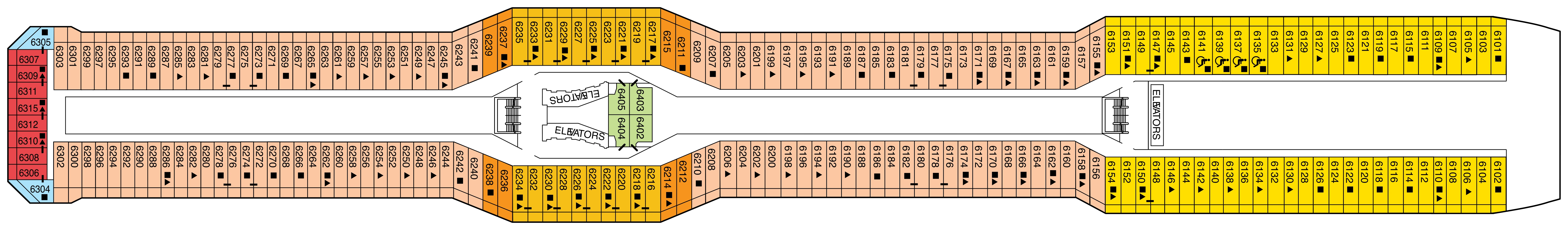 Celebrity Solstice, Deck 6: official cabin and venue layout