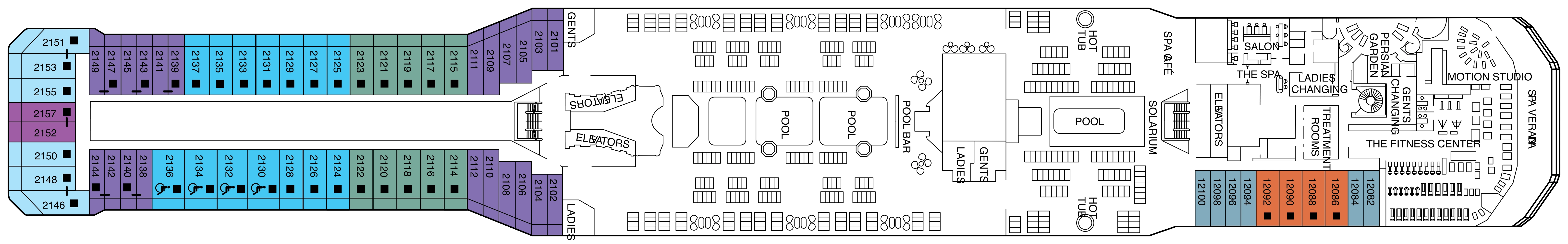 Celebrity Solstice, Deck 12: official cabin and venue layout