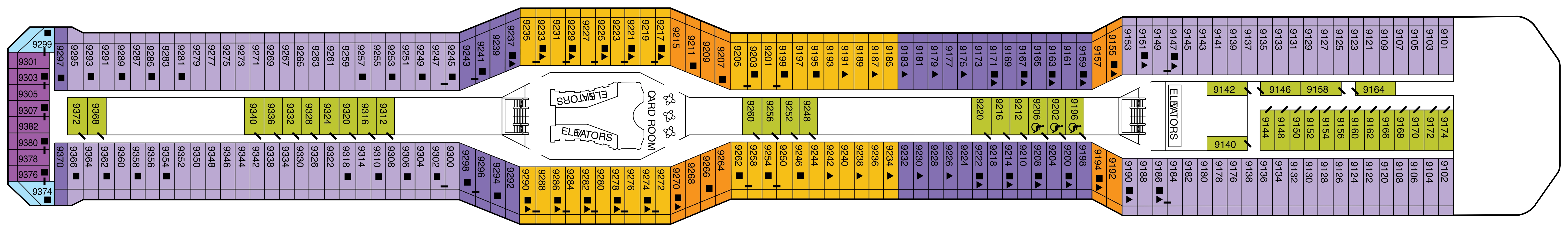 Celebrity Solstice, Deck 9: official cabin and venue layout