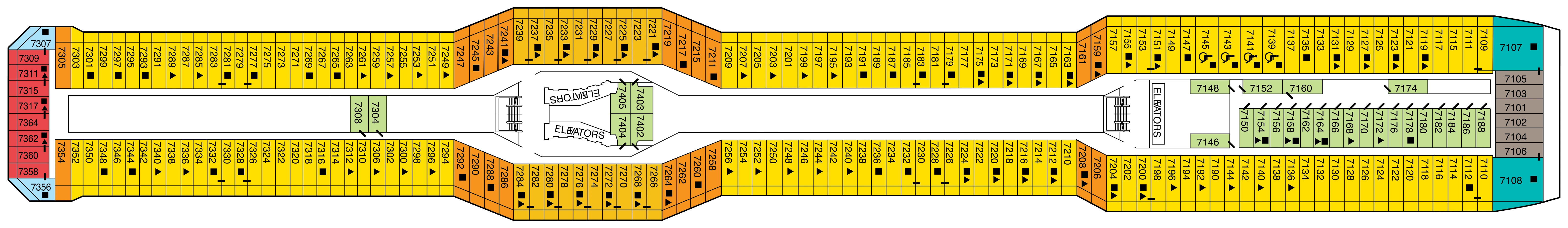 Celebrity Solstice, Deck 7: official cabin and venue layout