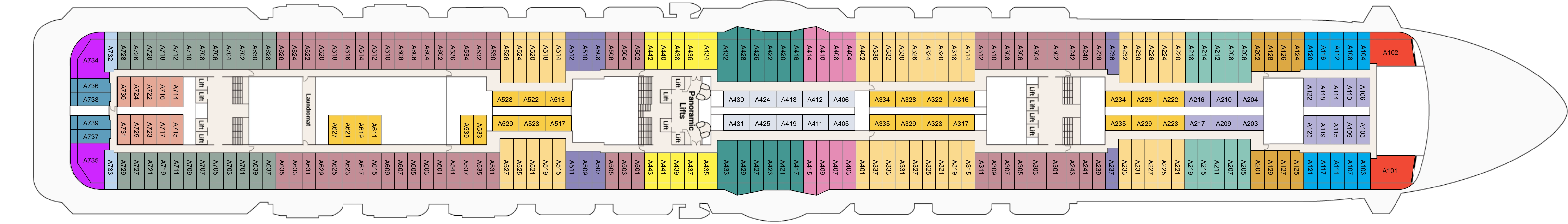 Majestic Princess, Deck 12: official cabin and venue layout
