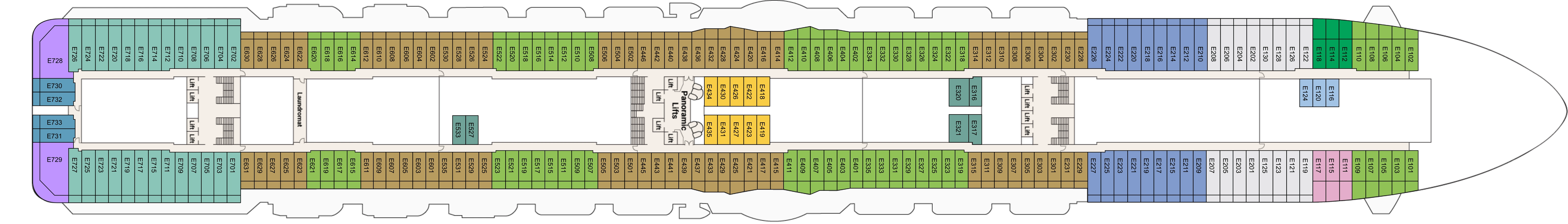 Majestic Princess, Deck 8: official cabin and venue layout