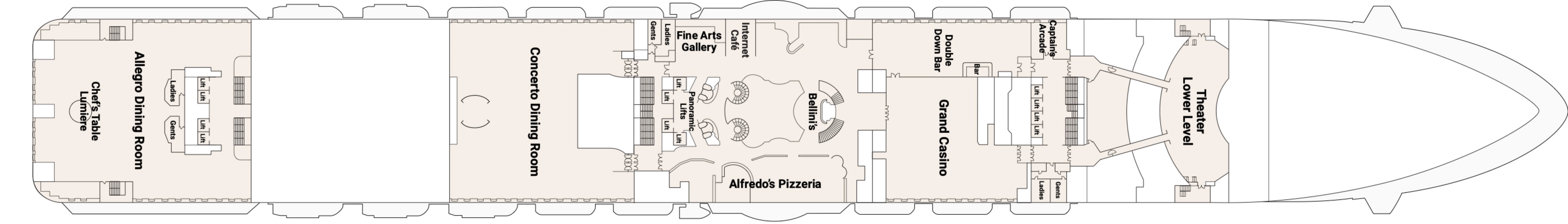 Majestic Princess, Deck 6: official cabin and venue layout