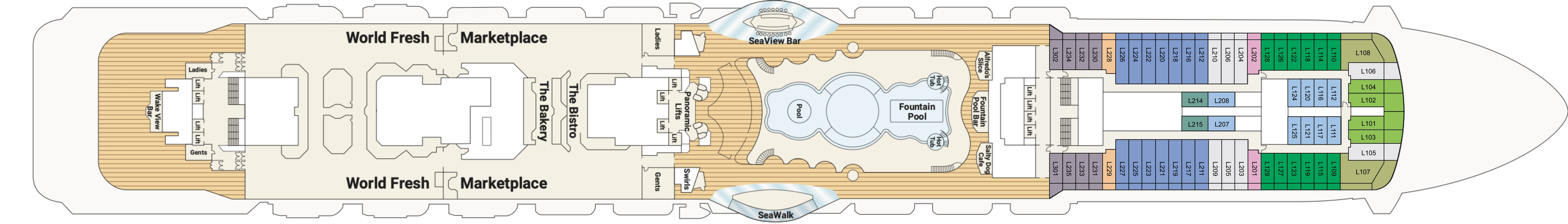 Majestic Princess, Deck 16: official cabin and venue layout