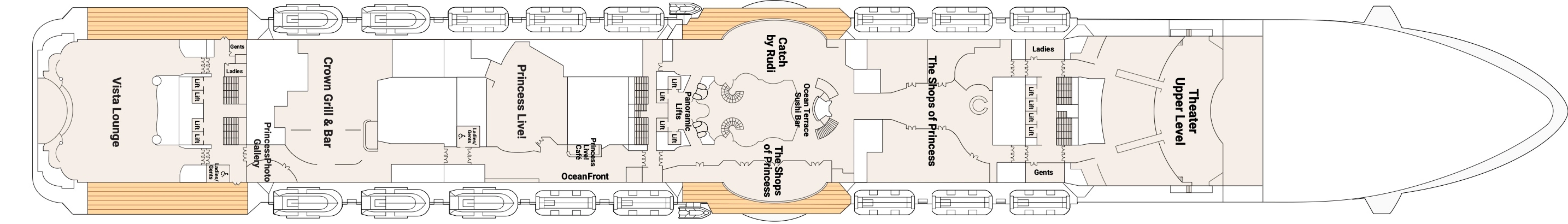 Majestic Princess, Deck 7: official cabin and venue layout