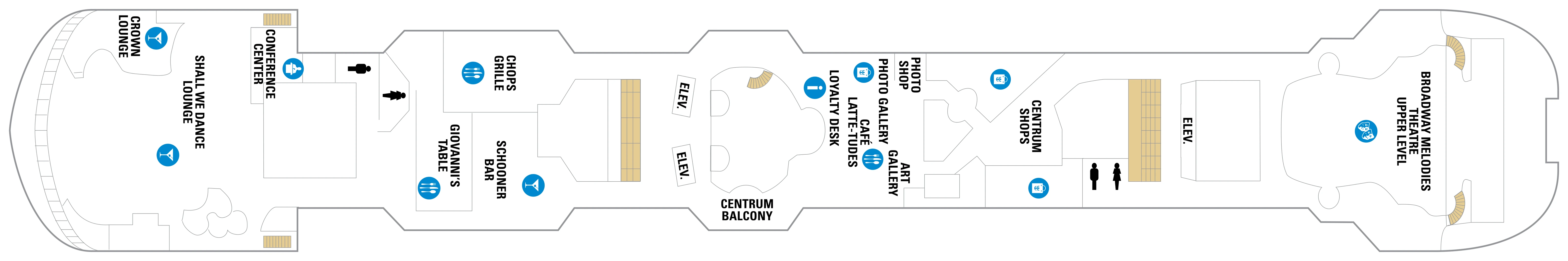 Rhapsody of the Seas, Deck 6: official cabin and venue layout