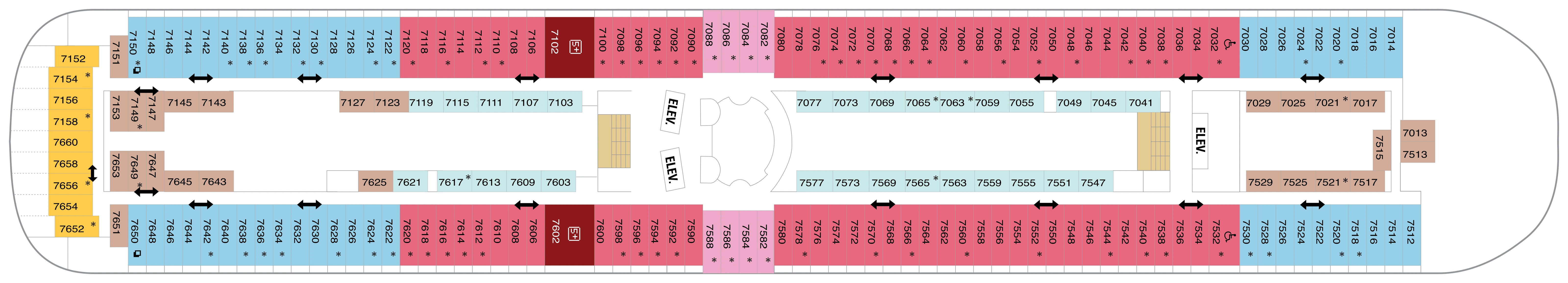 Rhapsody of the Seas, Deck 7: official cabin and venue layout