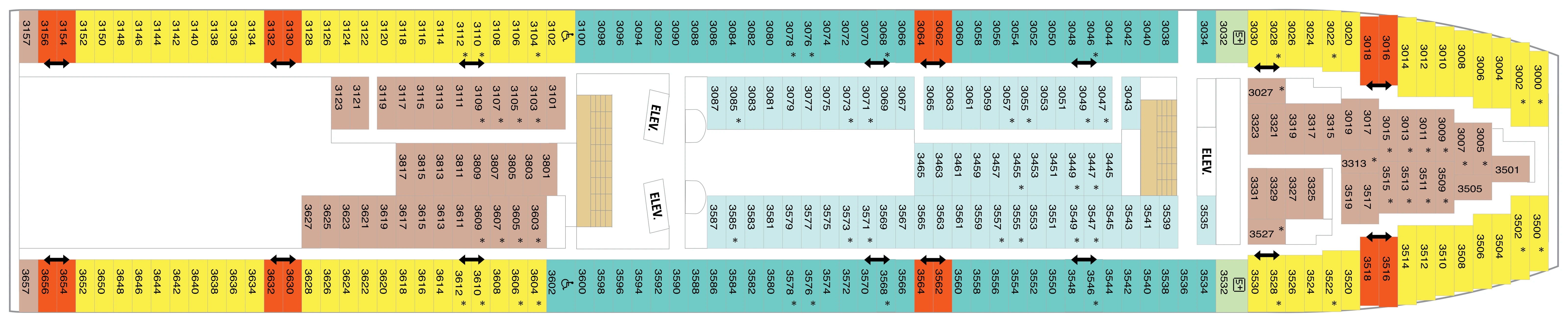 Rhapsody of the Seas, Deck 3: official cabin and venue layout